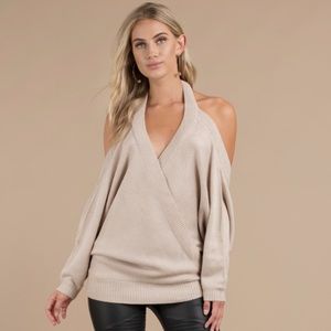Tobi Oatmeal Evana Halter Sweater